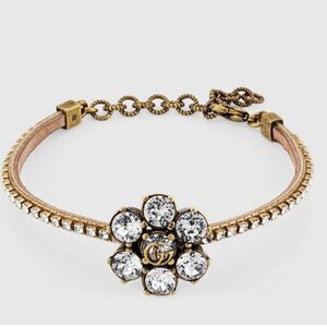 Gucci Crystal Marmont Leather Wrap Chain Bracelet